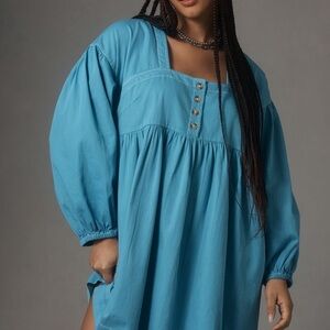 Anthropologie Long sleeve square-neck Denim babydoll dress